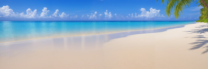 Tranquil beachscape: enjoying the peace and serenity of bright blue waters and white sand on a beautiful day