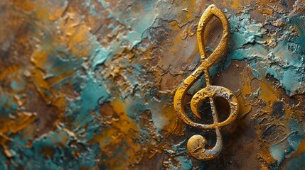 Dynamic treble clef with artistic flair, rustic color fusion
