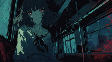 Fototapeta na wymiar portrait of a gothic vampire girl, anime style, manga, cute outfit, emo, background, android wallpaper