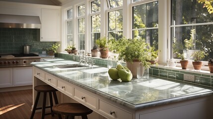 Recycled Glass Countertops with Natural Light Accents