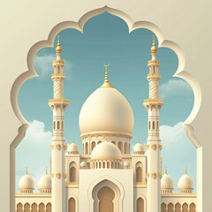 Fototapeta na wymiar mosque Poster design, realistic, HD, copy space - generative ai