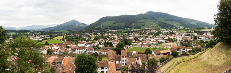 Fototapeta na wymiar Panoramic landscape of Saint-Jean-Pied-de-Port, Basque Country, France.