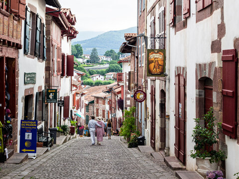 Streets of Saint-Jean-Pied-de-Port, Basque Country, France.
