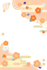 オレンジの和風の花のフレーム、背景