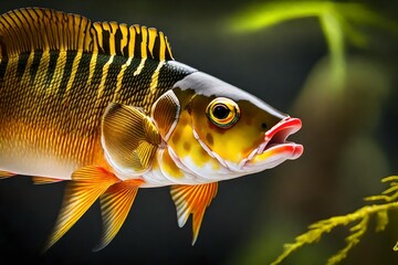 Close up of beautiful gold flinch perch on branch looking to the left - obrazy, fototapety, plakaty