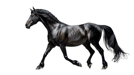 running black horse isolated on white, side view