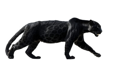 black panther walking isolated on white, side view