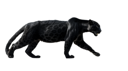 black panther walking isolated on white, side view