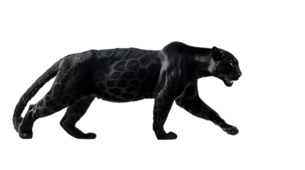 Foto auf Alu-Dibond black panther walking isolated on white, side view © Christopher
