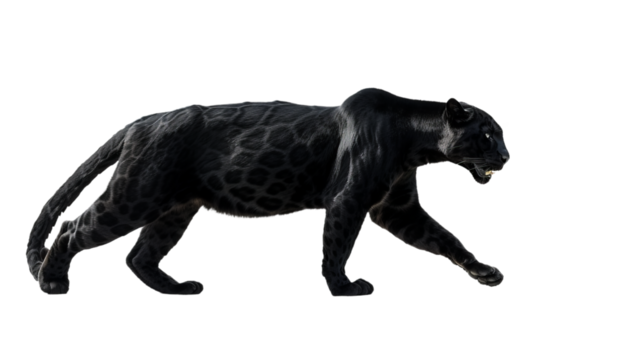 black panther walking isolated on white, side view