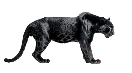 black panther cutout isolated on white, side view on transparent png background	