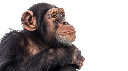 thinking chimpanzee cutout isolated on white on transparent png background	