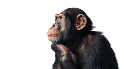 thinking chimpanzee cutout isolated on white and transparent png background	