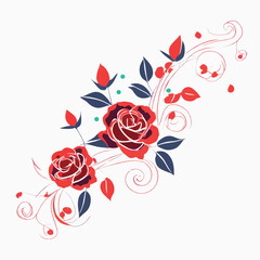 Elegant Floral Accents Roses and Leaves on White Background 