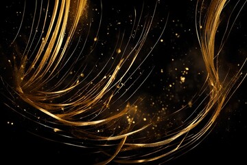 Abstract gold dust glitter elegant background. Shiny golden moving lines design element on dark background - obrazy, fototapety, plakaty