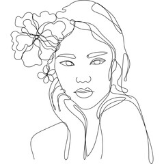 One Line Asian Girl with Flower