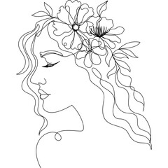 One Line Girl with Flower