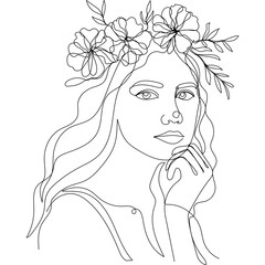 One Line Girl with Flower