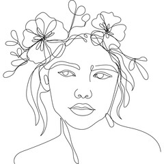 One Line Girl with Flower