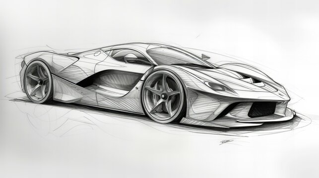 pencil sketch of a luxury sports car