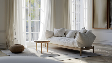 Harmony of Cream and Wabi-Sabi: A Living Room Dream