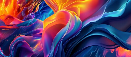 Naklejka premium A vibrant painting on the wall with a close up on a colorful abstract pattern, featuring shades of purple, violet, magenta, and electric blue.