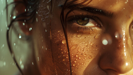 Drenched in Sweat: A Closeup of a Woman’s Face After Exercise