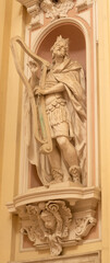 NAPLES, ITALY - APRIL 23, 2023: The statue of king David in the church Chiesa di Santa Maria Maggoire alla Pietrasanta by unknown baroque artist.