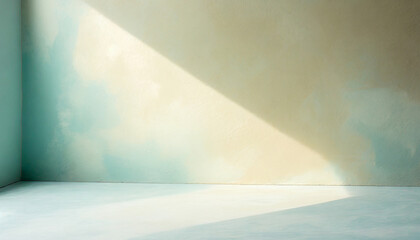 Blue and beige textured plaster studio walls and floor. Backdrop for background or photography...