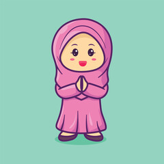 Vector illustration Cute Girl Greetings
