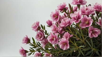 Bush of pink flowers on plain white background from Generative AI