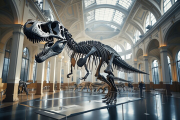 Dinosaur skeleton. Background with selective focus and copy space