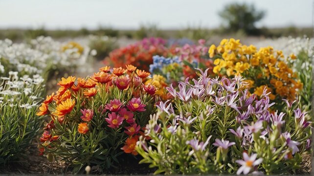 Bush of colorful flowers on plain white background from Generative AI