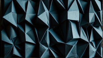 Dark blue shaded abstract geometric pattern of paper folds in origami style from Generative AI