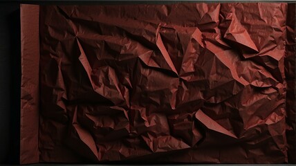 Dark red crumpled paper vintage texture with some lighting and black vignette from Generative AI