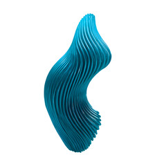 Abstract blue metal 3d figure on a transparent background. Glossy, voluminous, corrugated