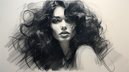 Fototapeta premium charcoal sketch beautiful woman