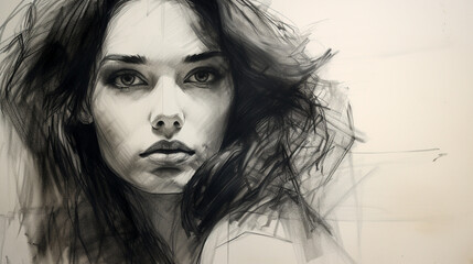 charcoal sketch beautiful woman
