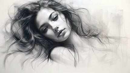 Fototapeta premium charcoal sketch beautiful woman