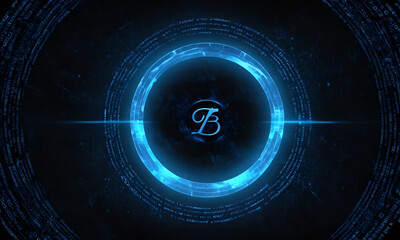 Creative wide online banking hologram on dark background. Technology
