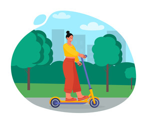 Woman with electric scooter vector concept