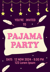 Invitation to a pajama party. Bring your pillow. A themed bachelorette party, sleepover or birthday party. Vector illustration