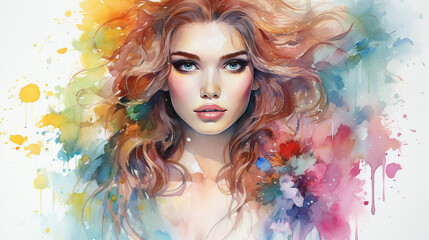 watercolor beautiful woman