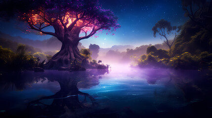 Obraz premium Forest landscape, exotic foggy forest