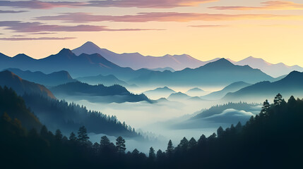 Forest landscape, exotic foggy forest