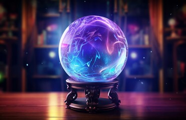 Reflective Magic glass ball. Astrology sphere teller. Generate Ai - obrazy, fototapety, plakaty