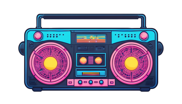 Neon retro Boombox illustration sticker - Powered by Adobe