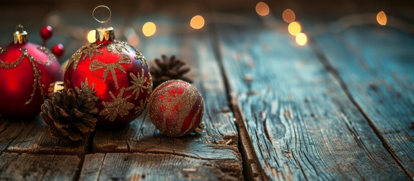 Christmas decorations adorn a wooden table, adding festive charm to the room's ambiance.