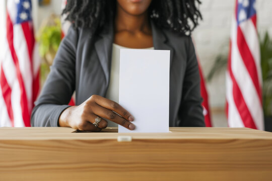 Democracy in Action. A Black Female Citizen is Casting a Vote. Generative AI.