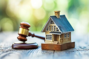 Auction and real estate concept with a law hammer and house model Illustrating the legal aspects of property transactions and the importance of understanding real estate law